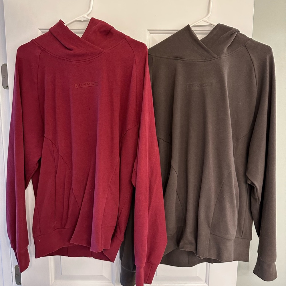 Alphalete identity pro hoodies sz LARGE maroon and olive green